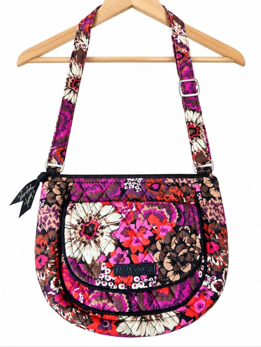 Vera Bradley Pink Purple Floral Quilted Lizzy Crossbody Purse